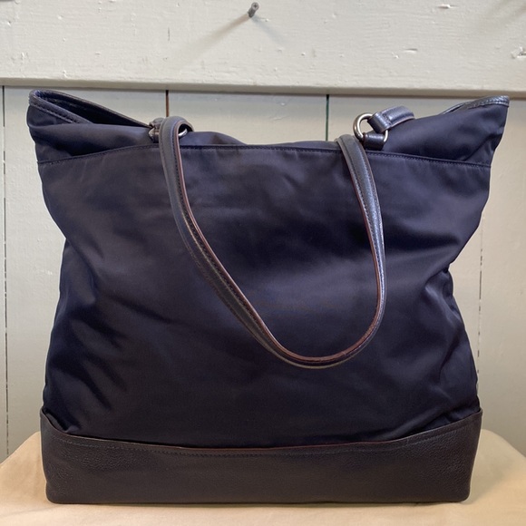 Coach Nylon & Leather Large Tote In Midnight Blue - Picture 5 of 17